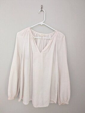 Treasure & Bond Bohemian Romantic White V-Neck Long Sleeve Gauze Blouse Size XXS